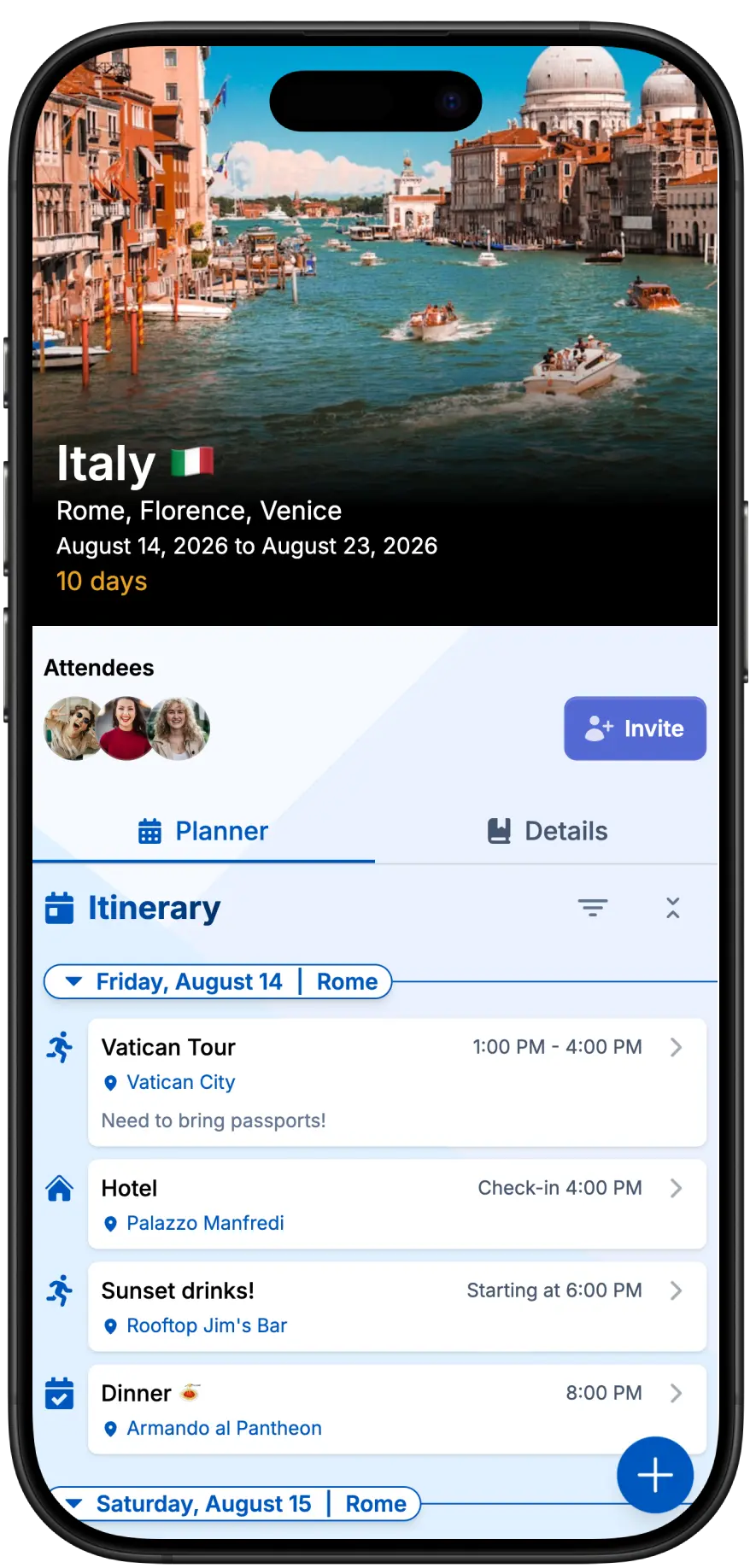 Trip itinerary