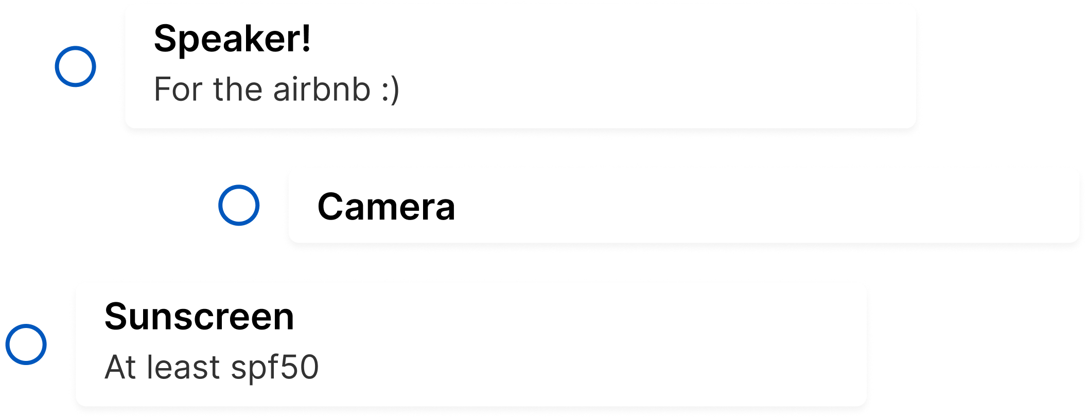 Packing list with speaker item